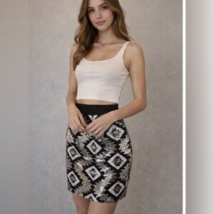 Stunning NEW YEARS EVE aztec sequined metallic shiny skirt NYE holiday 2 costume